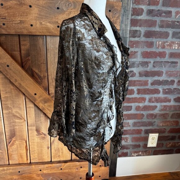 Avenue Lace Bell Sleeve Cardigan Blouse – Black & Gold Metallic – Women’s 18/20 - Picture 4 of 12